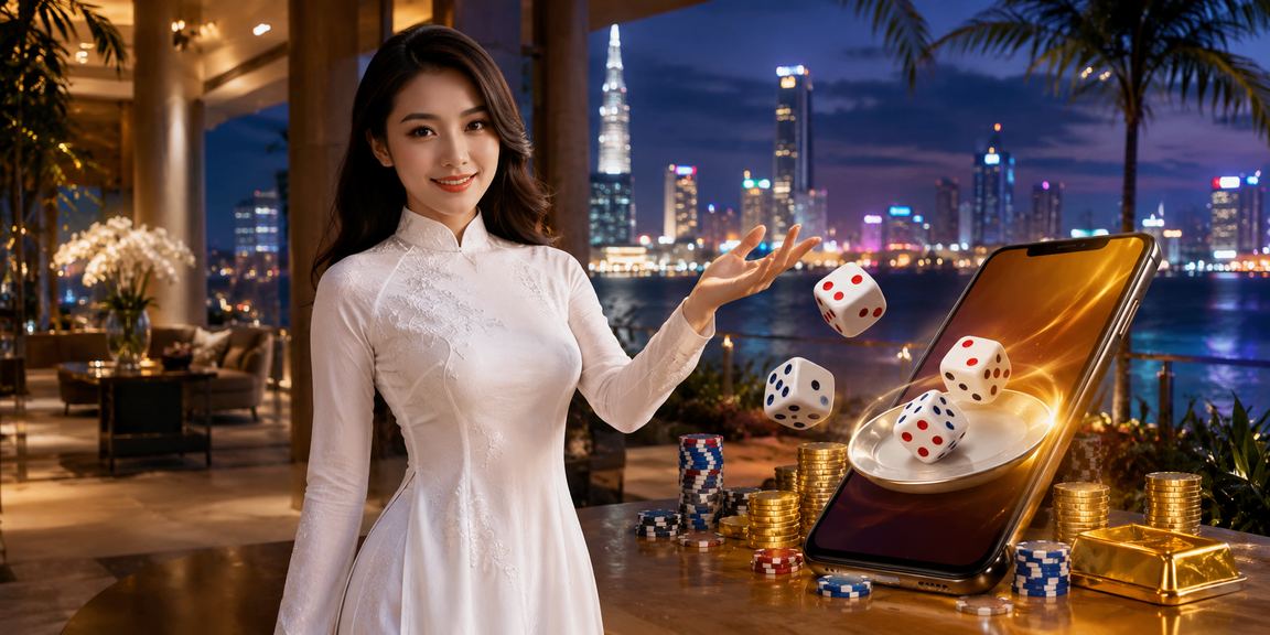 Cô gái Sài Gòn mặc áo dài chơi Tài Xỉu xúc xắc trực tuyến buổi tối